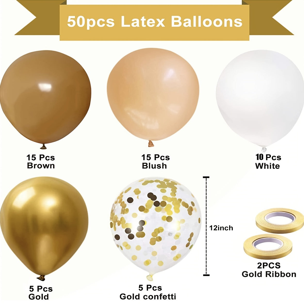 50pcs Brown Nude Golden Confetti Balloons Set for Party