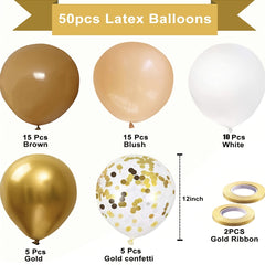 50pcs Brown Nude Golden Confetti Balloons Set for Party
