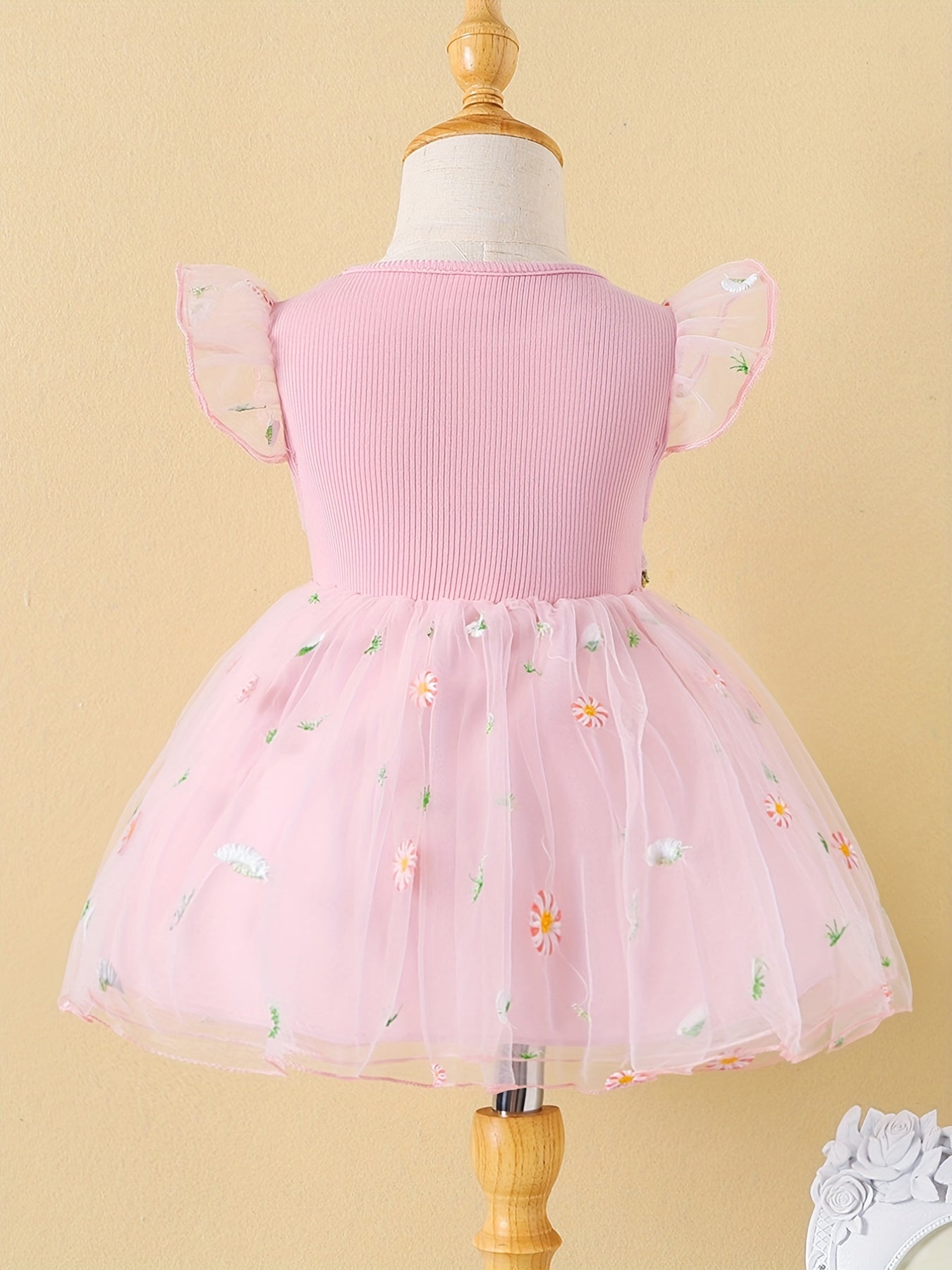 Toddler Girls Daisy Embroidered Mesh Princess Dress