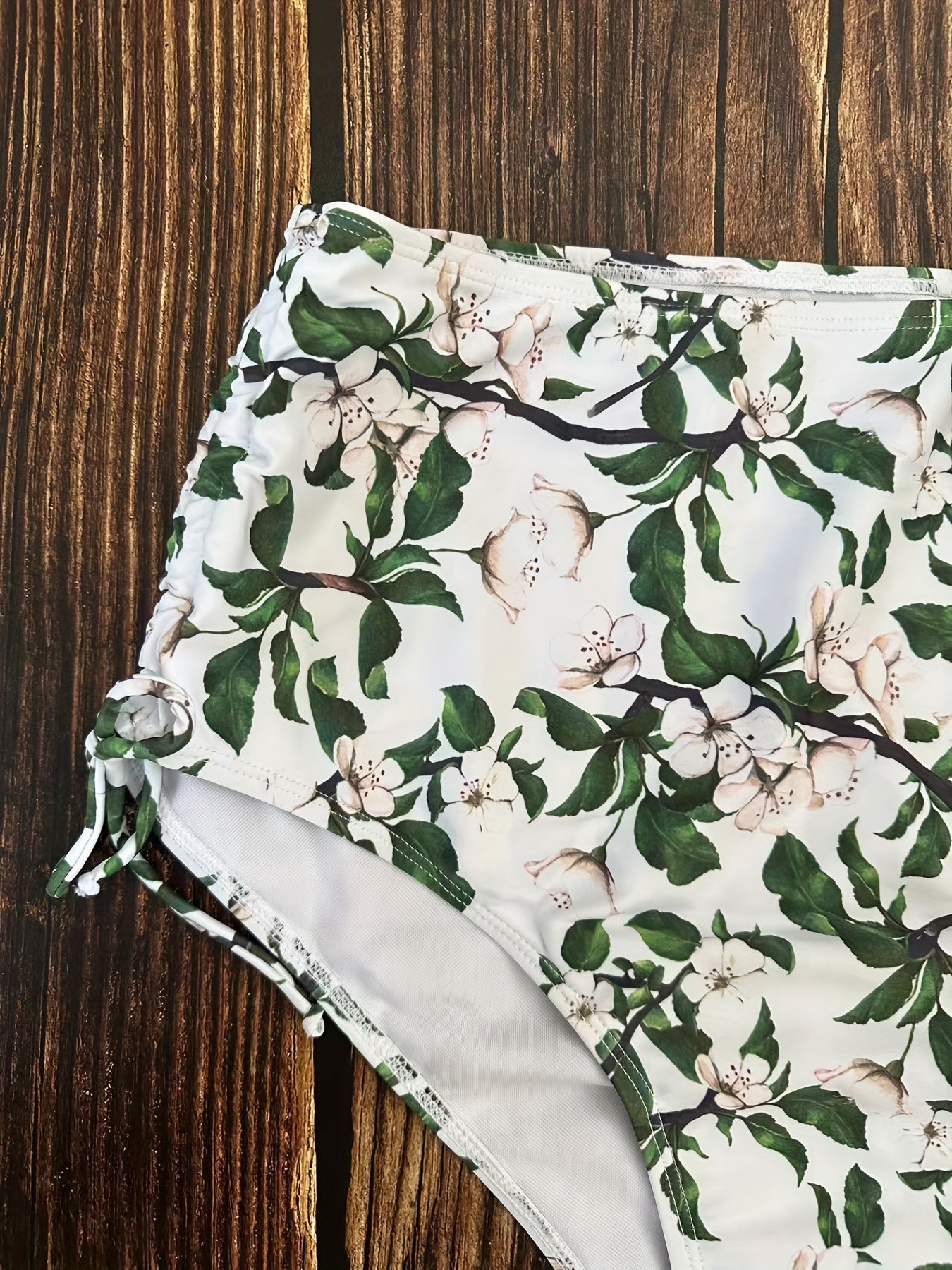 Floral Print Drawstring Plus Bikini Bottoms