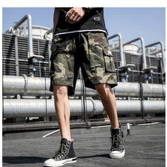 Camouflage Pattern Cargo Shorts Men's Casual Pocket Waist Drawstring Shorts