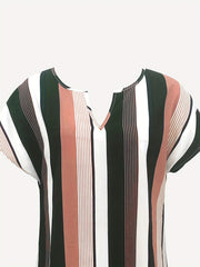 Striped Notched Neck Dress Short Sleeve Casual Dress