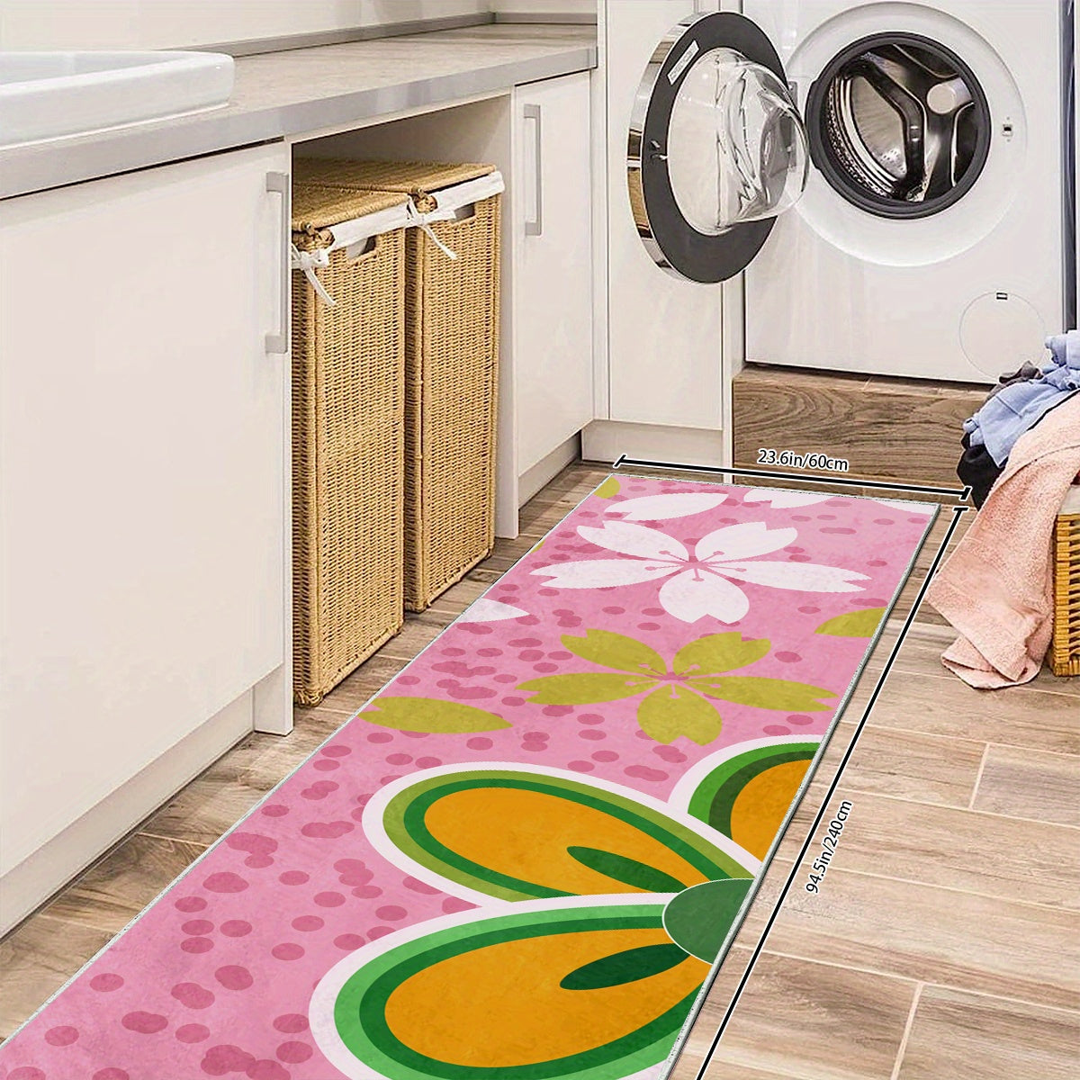 Pink Cherry Blossoms Pattern Rug 2x10ft Hand Washable Polyester Mat