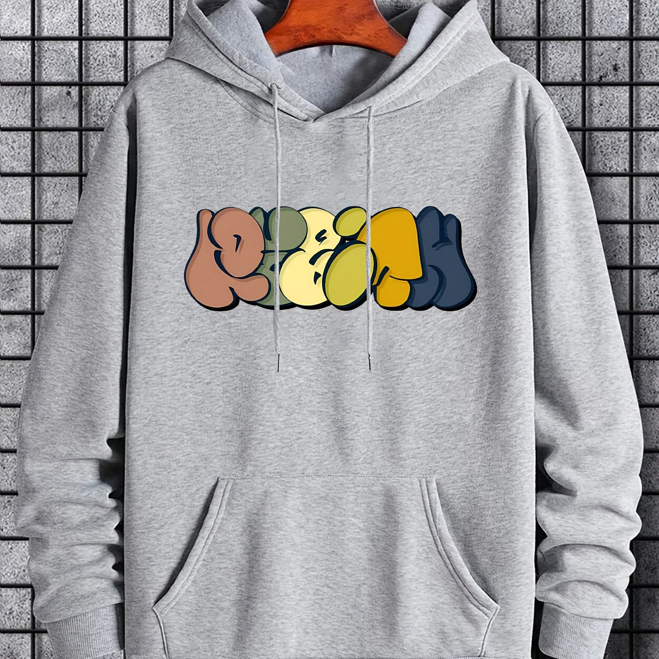 Men's Abstract Graphic Hoodie Slightly Stretch Drawstring Hooded Sweatshirt