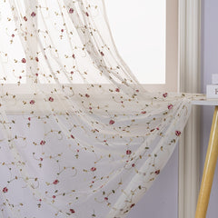 Pastoral Beige Embroidered Sheer Curtain