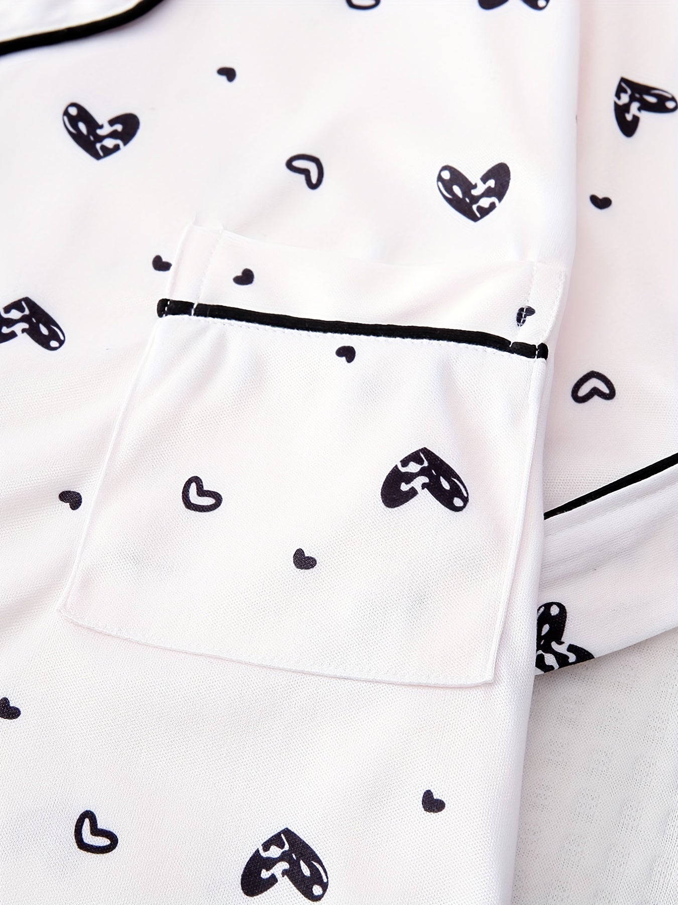 Heart Print Pajama Set Short Sleeve Buttons Top & Elastic Waistband Shorts