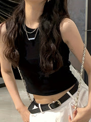 Solid Tank Top Crew Neck Sleeveless Summer Top