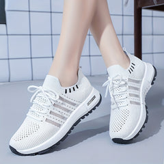 Women's Breathable Knit Platform Sneakers Casual Lace Up Outdoor Shoes