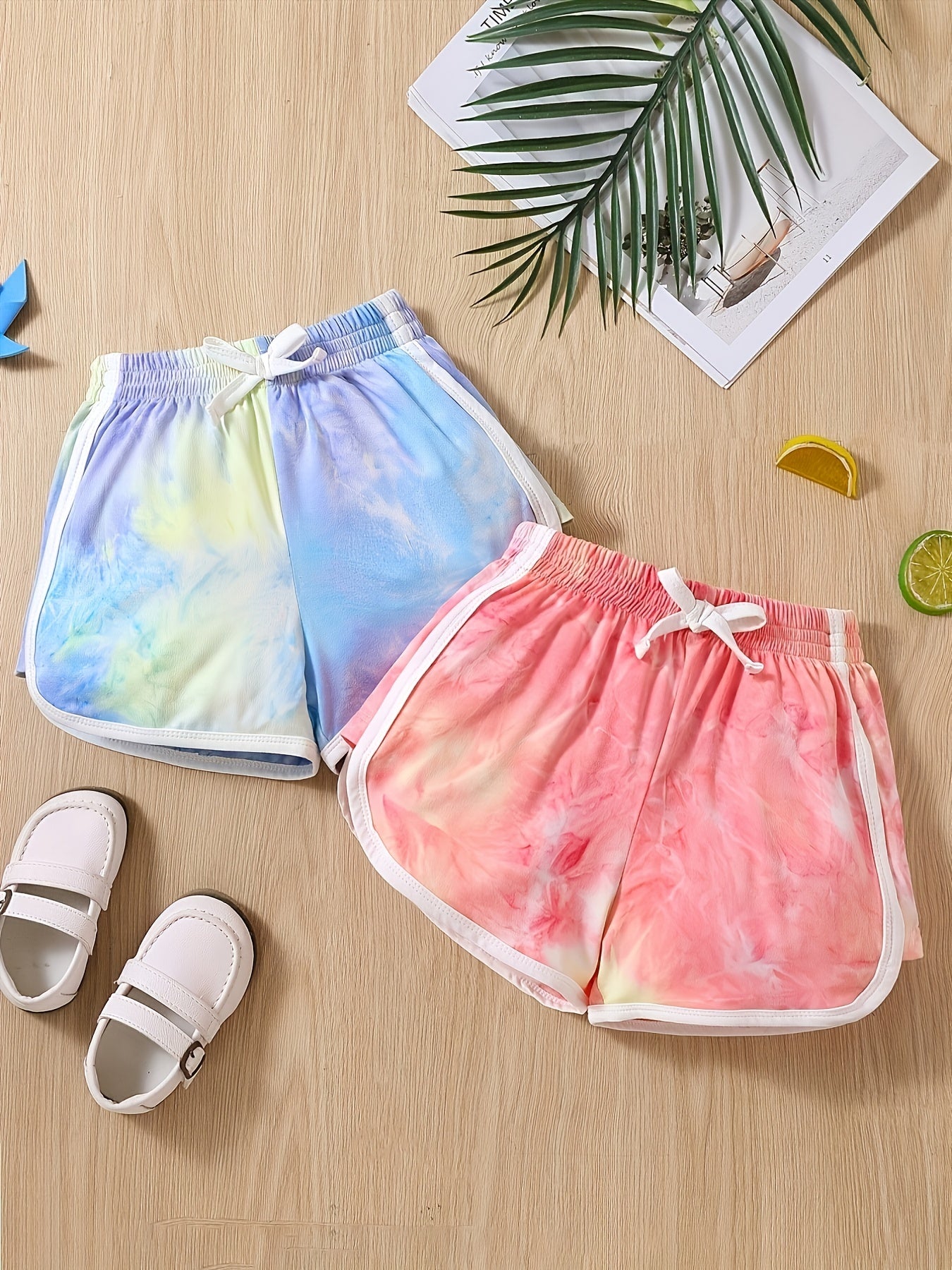 2-Pack Girls' Tie Dye Sports Shorts Yoga Pants Stretch Shorts