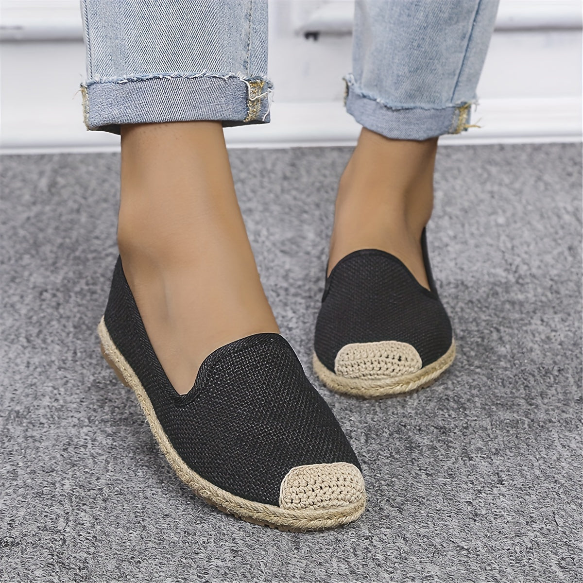 Women's Espadrille Flat Shoes Breathable Soft Sole Slip On Canvas Shoes