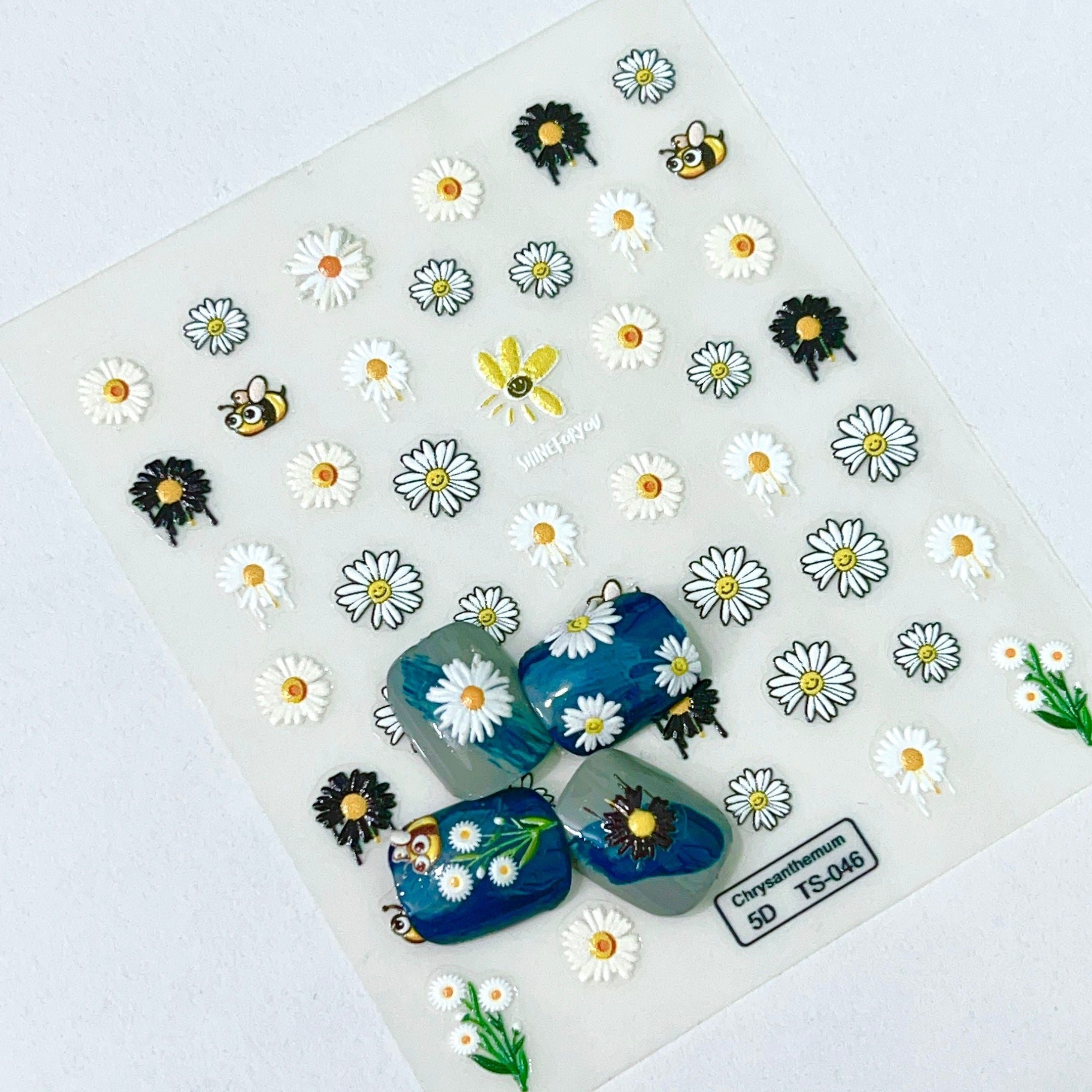 5D Daisy Bee Nail Art Stickers, Self Adhesive Nail Decals