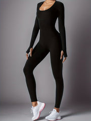 Solid Yoga Bodysuit Square Neck Jumpsuit Activewear