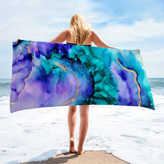 Purple Marble Beach Towels Microfiber Quick Dry Blanket for Travel Swim Pool