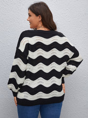 Colorblock Hollow Out Round Neck Sweater Plus Size