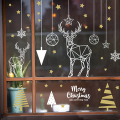 2pcs Christmas Geometric Shape Stickers: Tree Elk Adhesive Window Decals