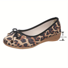 Leopard Print Ballet Flats with Bowknot Soft Sole Shoes
