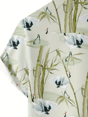 Men's Hawaiian Shirt Bamboo Crane Print