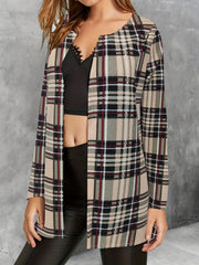 Plaid Print Crew Neck Jacket for Women
