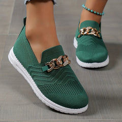 Women's Metal Buckle Loafers Soft Sole Walking Shoes