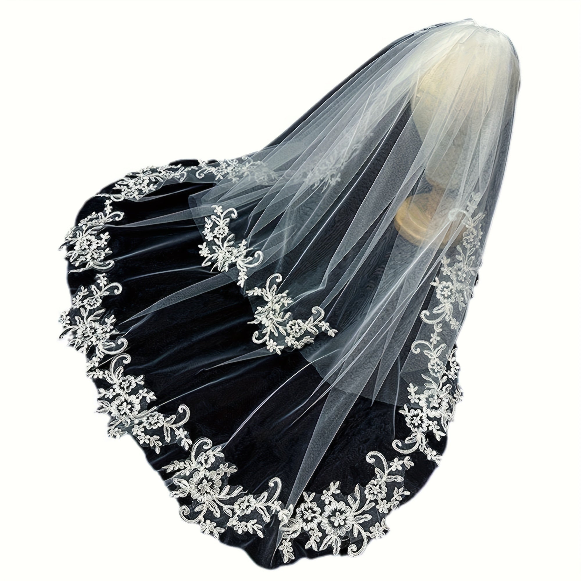 Women's Double Layered Lace Bridal Veil Floral Edge for Weddings