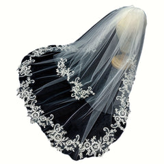 Women's Double Layered Lace Bridal Veil Floral Edge for Weddings