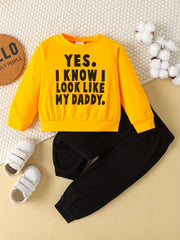 Cotton Little Boys Outfit Letter Graphic Sweatshirt & Pants Set