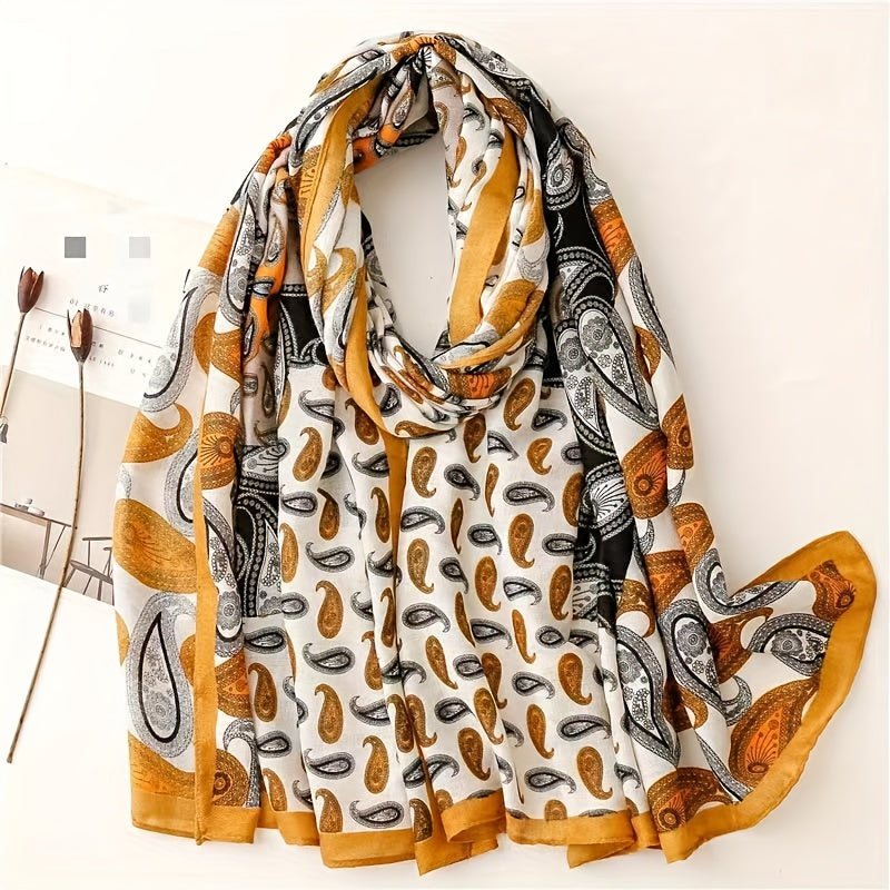 Vintage Paisley Print Scarf Classic Block Shawl Solid Headwraps Sunscreen