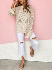 Cut Out Crochet Sweater Long Sleeve Knit Cover Up Top