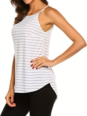 Stripe Print Cami Top Crew Neck Summer Sleeveless Top