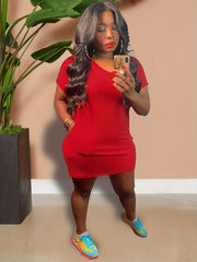 V-Neck Stretch Dress with Pockets