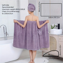 2pcs Bath Skirt Hair Towel Coral Velvet Bathrobe Pocket Bow D
