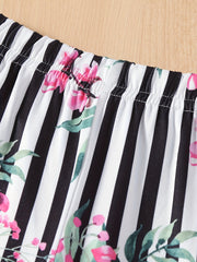 Girls' Floral Stripe Print Casual Pants Leggings Ankle Length