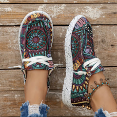 Retro Floral Print Flat Skate Shoes Lightweight And Comfortable Non slip Walking