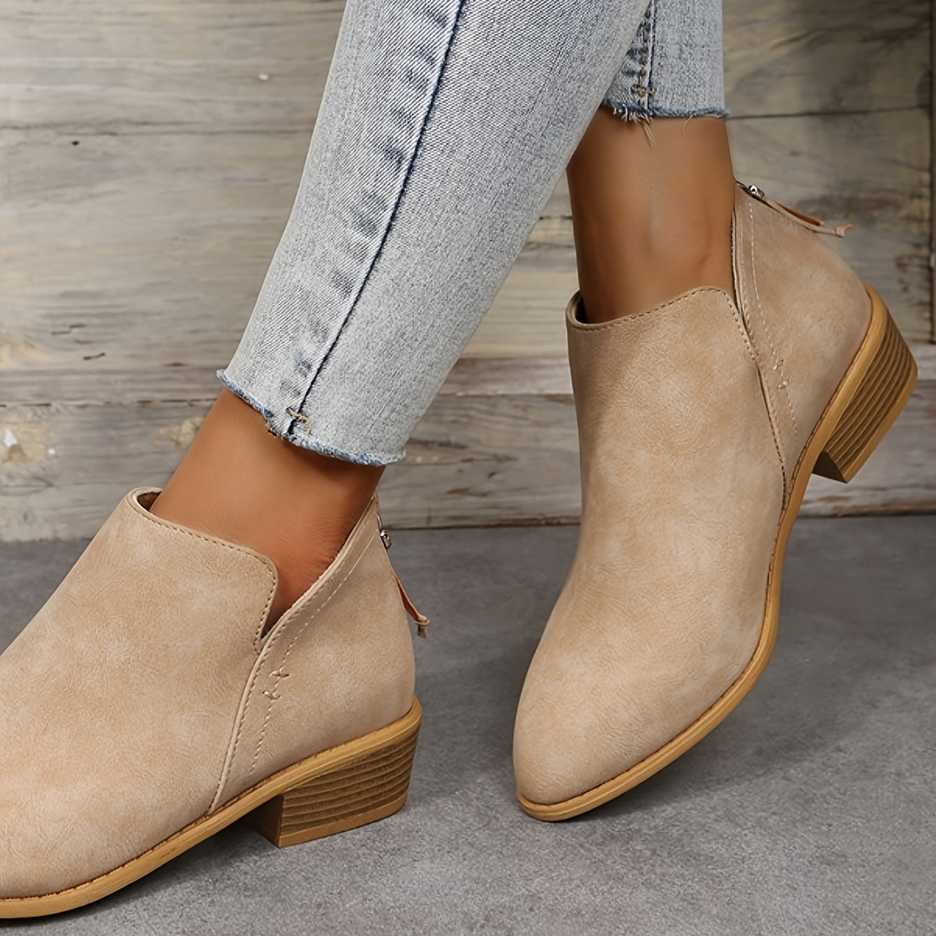 Block Heel Pointed Toe Ankle Boots - Women's Outdoor Footwear