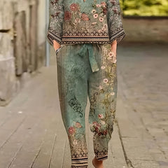Floral Print Two Piece Set Long Sleeve Top & Pants