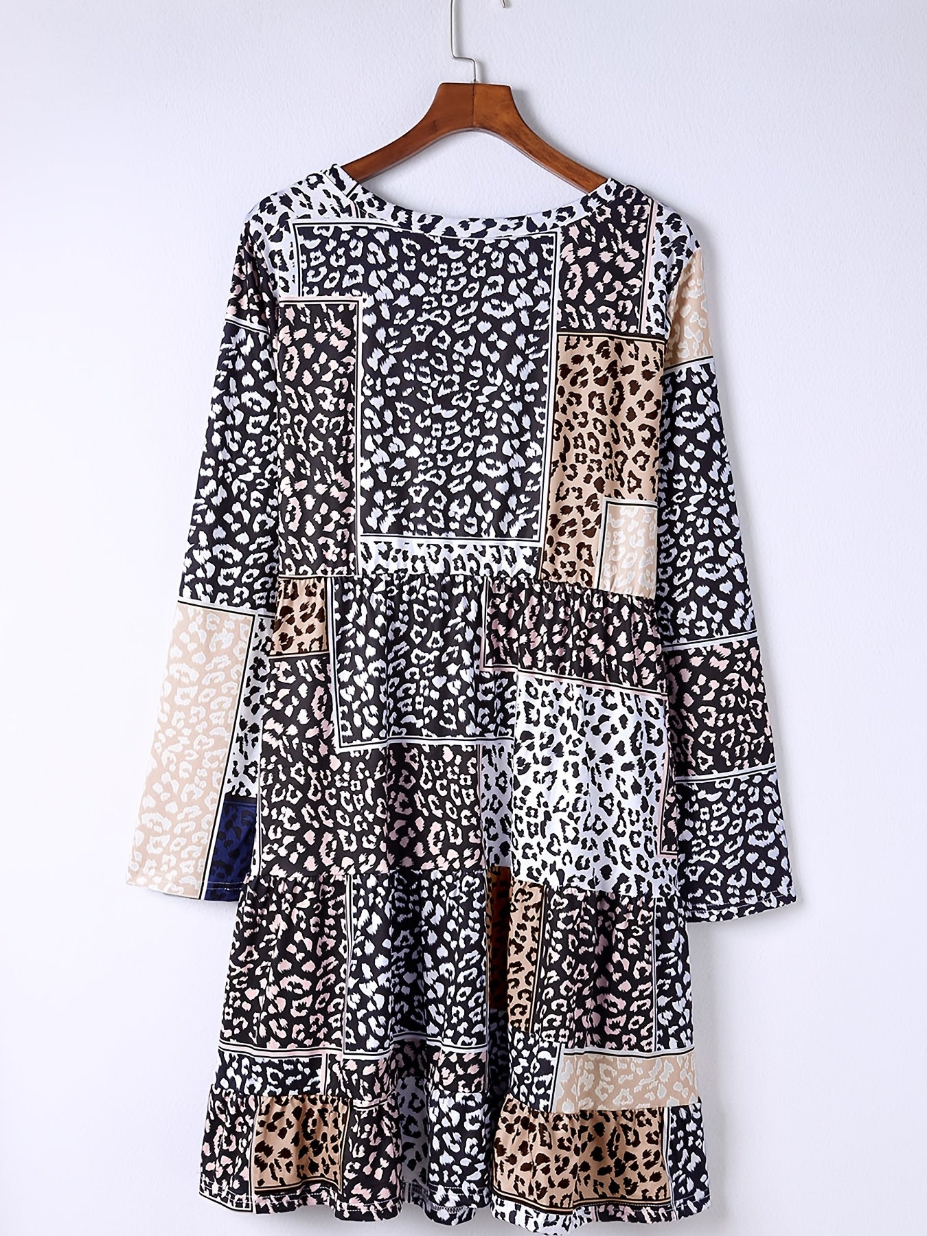 Casual Dress Women's Plus Colorblock Leopard Print Long Sleeve Dress