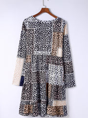 Casual Dress Women's Plus Colorblock Leopard Print Long Sleeve Dress