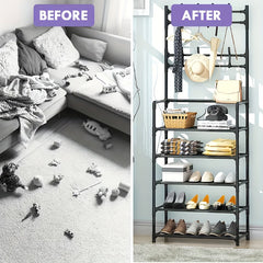 4 5 Layer Shoe Rack with Storage Hook Metal Shoe Rack 8 Hooks for Organization