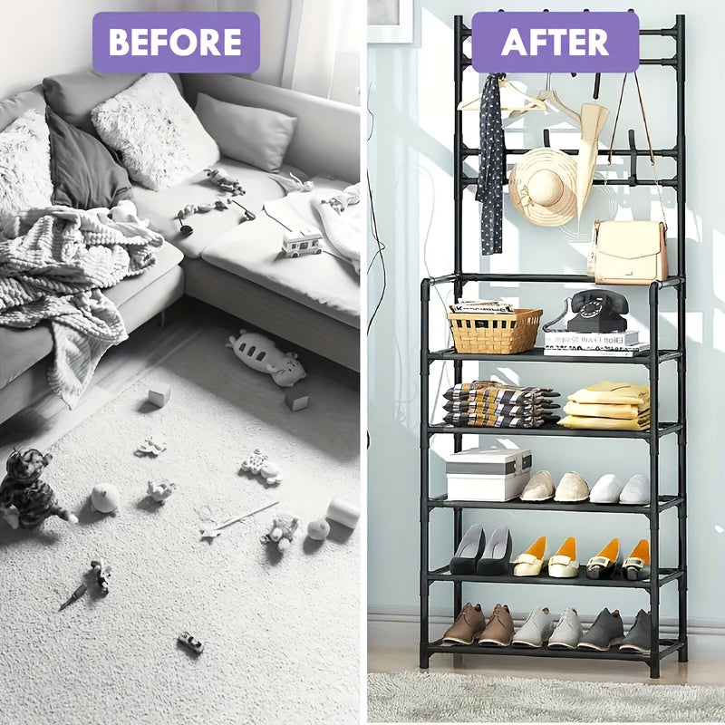 5-layer Shoe Cap Rack with Coat Rack Storage