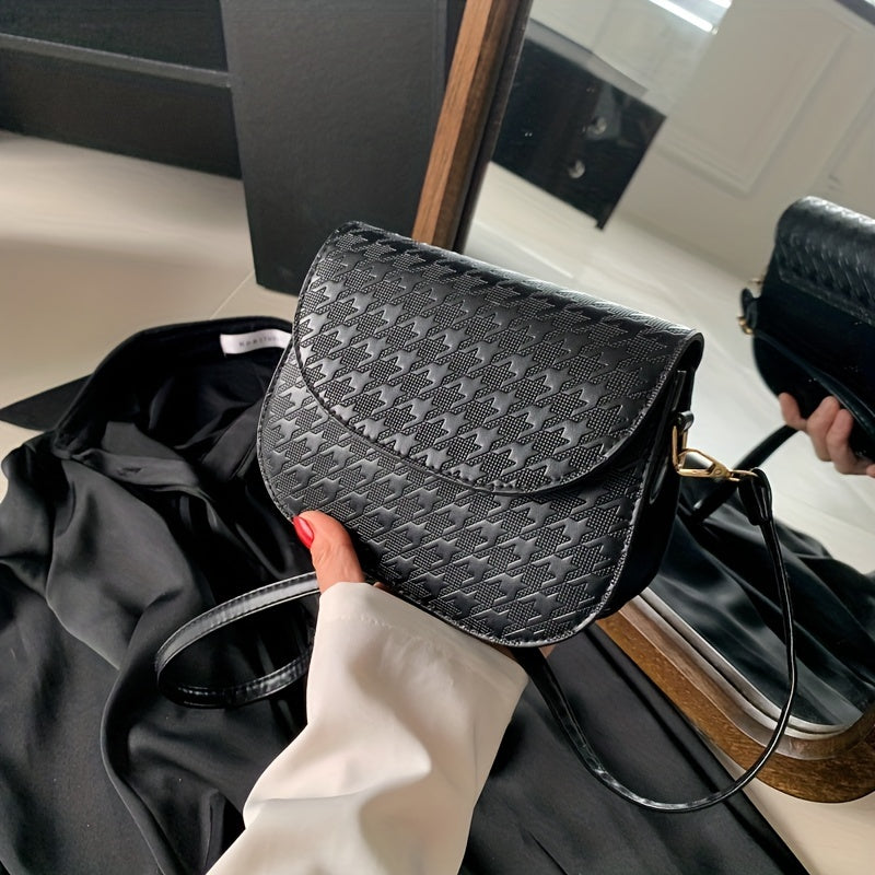 Vintage Shoulder Bag Houndstooth Embossed Crossbody Purse