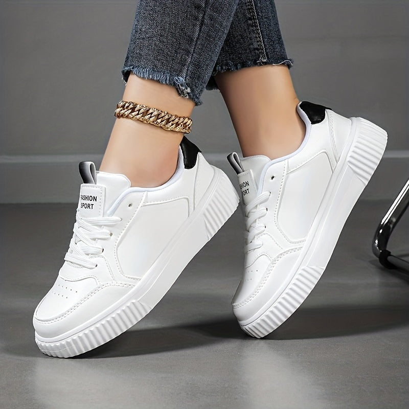 Women's Lace Up Solid Sneakers Low Round Toe Non-Slip Casual Outdoor Shoes