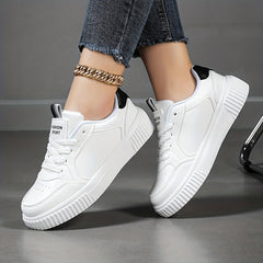 Women's Lace Up Solid Sneakers Low Round Toe Non-Slip Casual Outdoor Shoes