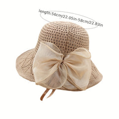 Bow Decor Bucket Hat Hollow Crochet Breathable Basin Hat Sun Hat