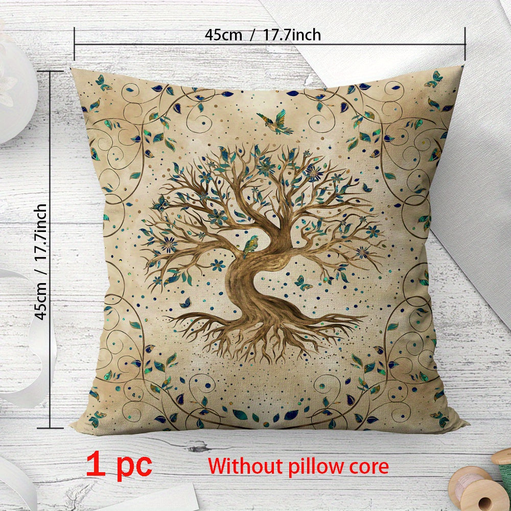 2pc Yellow Tree of Life Pattern Curtains with Pillowcase - Rod Pocket Style