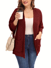 Casual Cardigan Women's Plus Fluffy Long Sleeve Slight Stretch