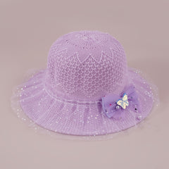 Girls Faux Pearl Bow Lace Hat Straw Sun Protection Kids Accessories