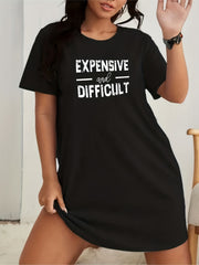 Casual Dress Women's Plus Letter Print Short Sleeve Round Neck Dress