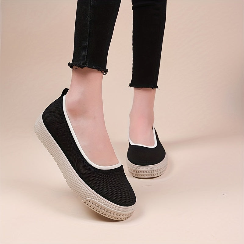 Breathable Knit Loafers Casual Slip On Platform Shoes