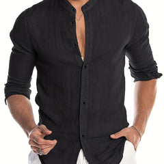 Men's Casual Stand Collar Long Sleeve Shirt for Spring Summer Autumn