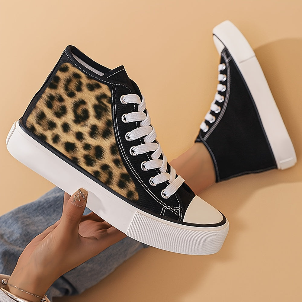 Leopard Graphic Skate Shoes for Girls, Lace Up Sneakers